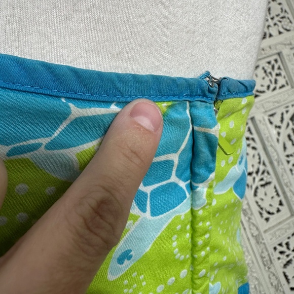 Vtg Lilly Pulitzer White Label Green & Blue Sea Turtle Print Strapless Dress - Picture 7 of 7